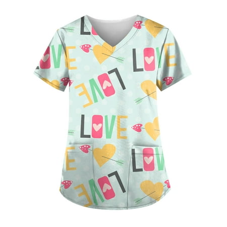 

CHMORA Women s Animal Printed Scrub Tops Plus Size V-Neck Fun T Shirts Workwear Nurse Uniform Tee with Pockets