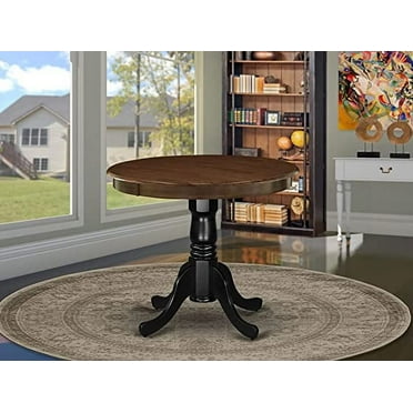 East West Furniture Antique Round Rubber Wood Dining Table in Oak/Black