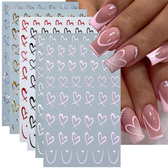 Pegatinas para decoración de uñas BSBTBZ 3D con forma de corazón de amor para San Valentín, 6 unidad