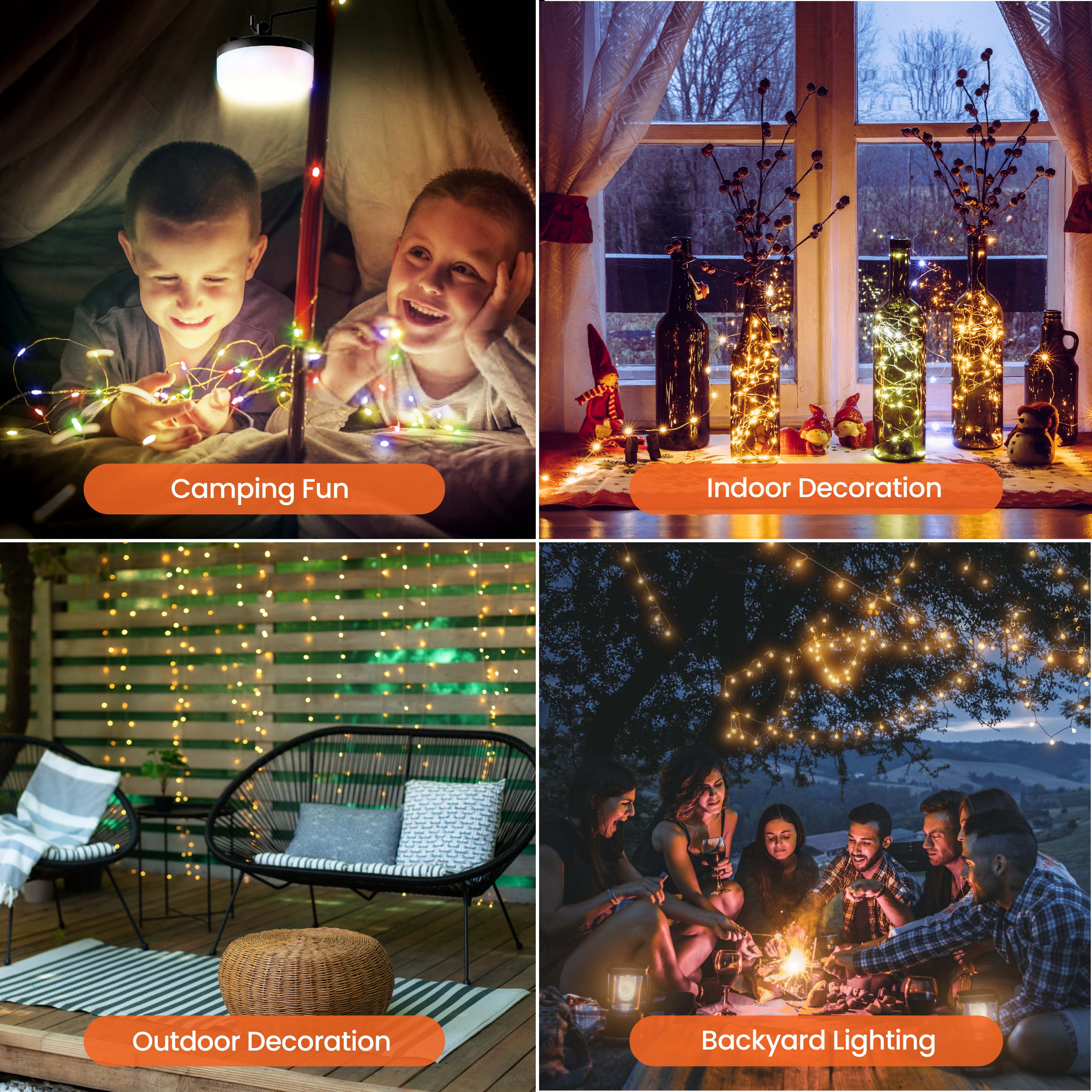 Bell + Howell 50 Ft Retractable Camping String Lights with Flash Light & Hanging Hook, 125 LEDs for Camping, Holidays, Portable String Lights Outdoor Waterproof IP65, USB-C Cable Included