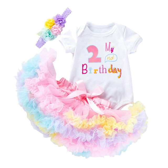TBWNWG Ensembles et Ensembles pour Filles Ensemble de Robe d'Été Décontractée pour Bébés Filles avec Barboteuse à Manches Courtes Imprimée pour Fête d'Anniversaire et Usage Quotidien pour Bébés et Tout-Petits 0-24 Mois, Taille 3-6 Mois