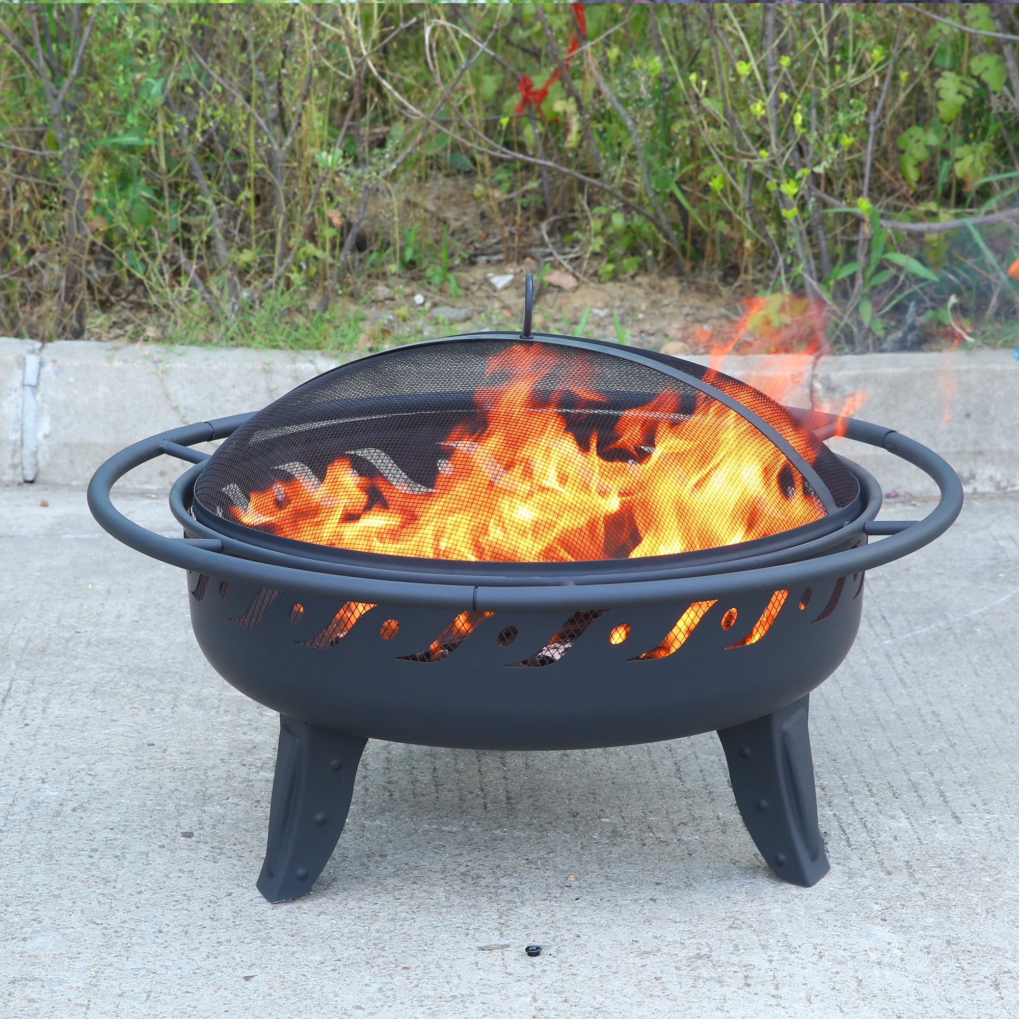MICASA 30 inch Fire Pit  with Spark Screen and safety ring 