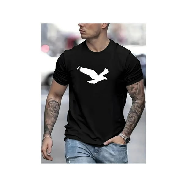 Eagle Pattern T-shirt Men's Casual Street Slightly Stretch Round Neck Tee Shirt For Summer Fall