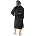 thumbnail image 4 of PAVILIA Mens Robe, Hooded Bathrobe for Men, Fleece Black Robe for Men with Hood, Plush Long Male Robe with Pockets - Two Tone Black-Grey, 4 of 9