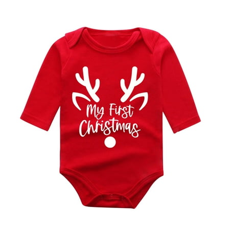 

Baby Girl Boys Girls Long Sleeve Christmas Cartoon Letter Print Romper Bodysuit Fall Clothes