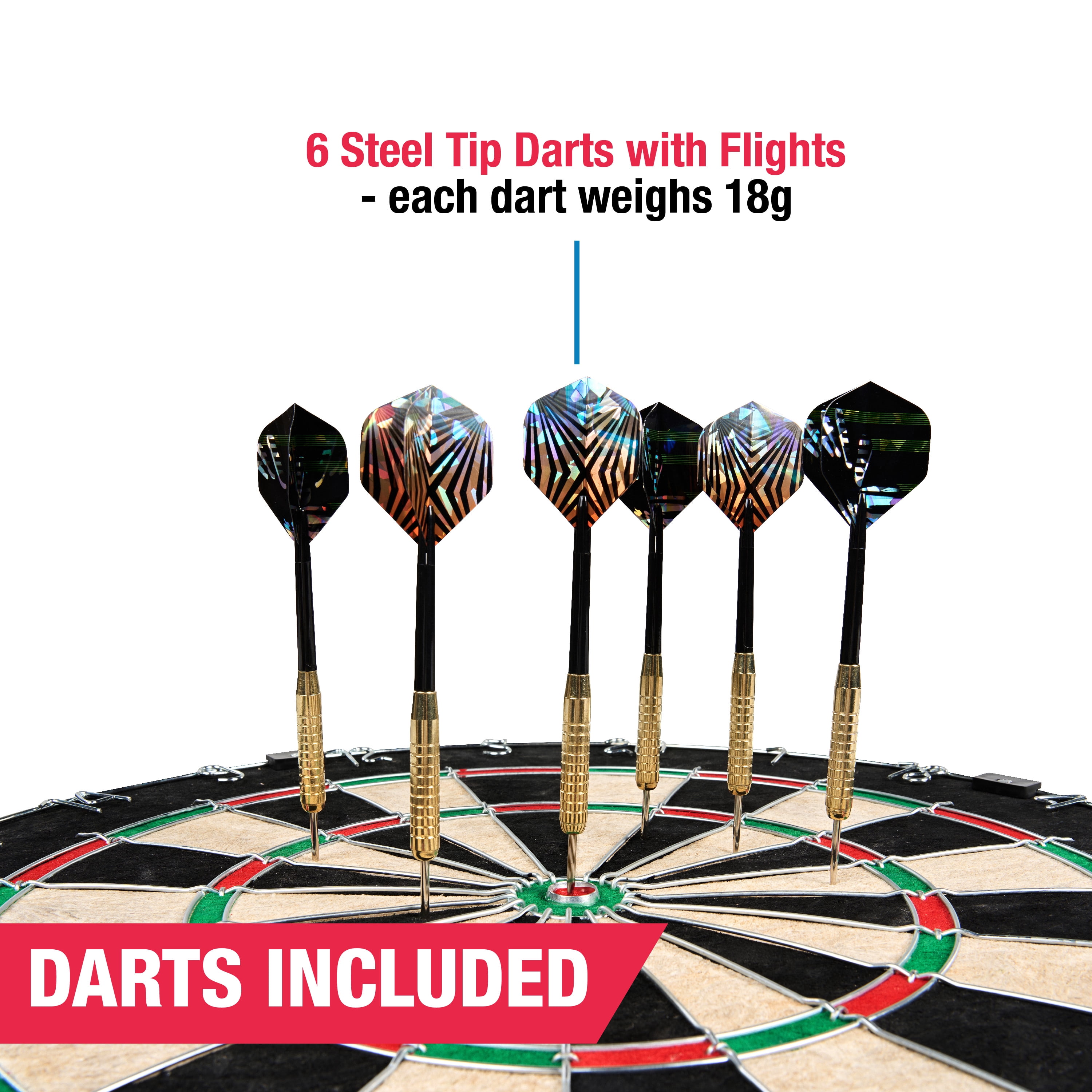 18-in Sisal Dartboard with Staple-Free Bullseye and Steel Tip Dart Set by MD Sports