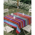 thumbnail image 2 of Rainbow Striped Square Outdoor Tablecloth, Waterproof Table Cloth Cover with Umbrella Hole and Zipper, Red Blue Yellow Geometric Abstract Table Protector for Patio Party Picnic 60"x60", 2 of 6