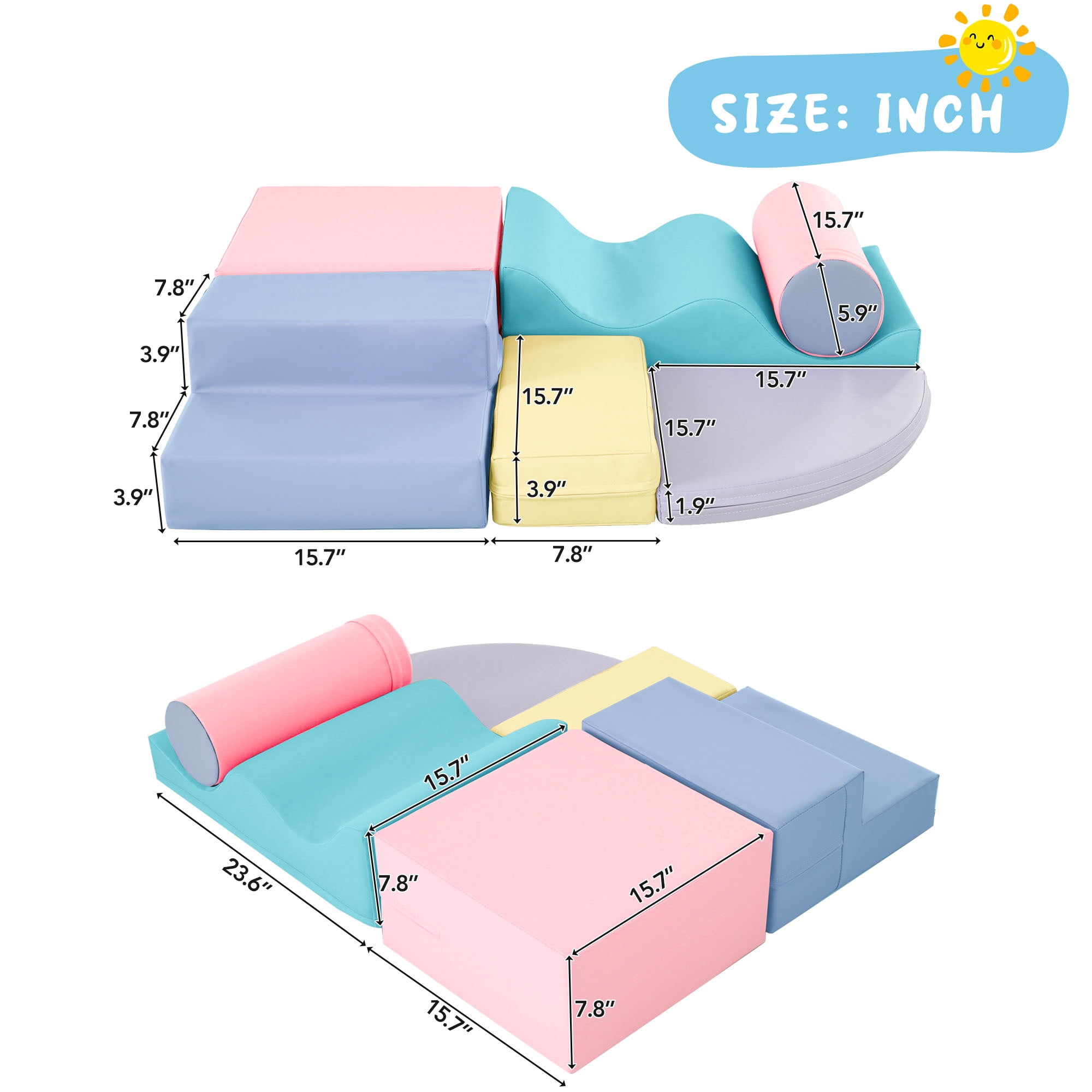 Euroco Foam Climbing Blocks Playsets for Kids Crawl & Climb Age1-3 yrs, 6 Pcs