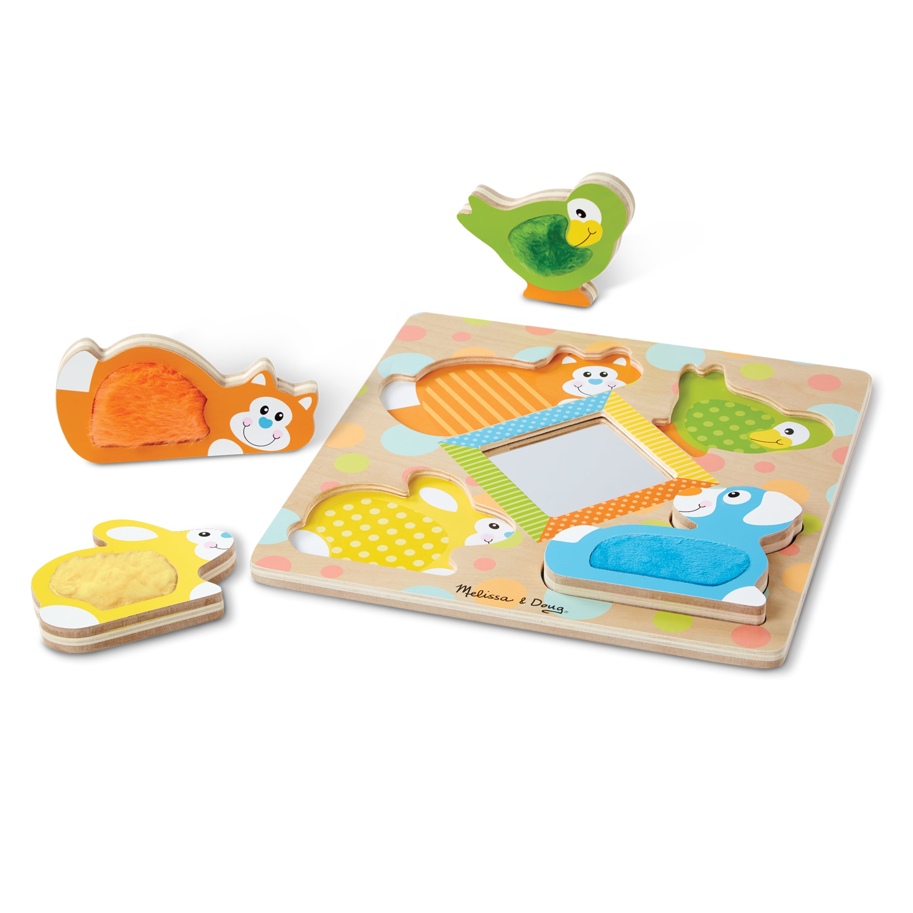 Melissa & Doug First Play Peek-a-Boo Pets Wooden Touch and Feel Puzzle With Mirror