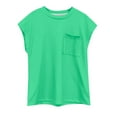 thumbnail image 5 of LIIPEE Girls T-Shirts Summer Casual Solid Color Round Neck Short Sleeve Tshirts With Pocket Toddler Cozy School Tee Shirts,Green,3-4 Years, 5 of 5