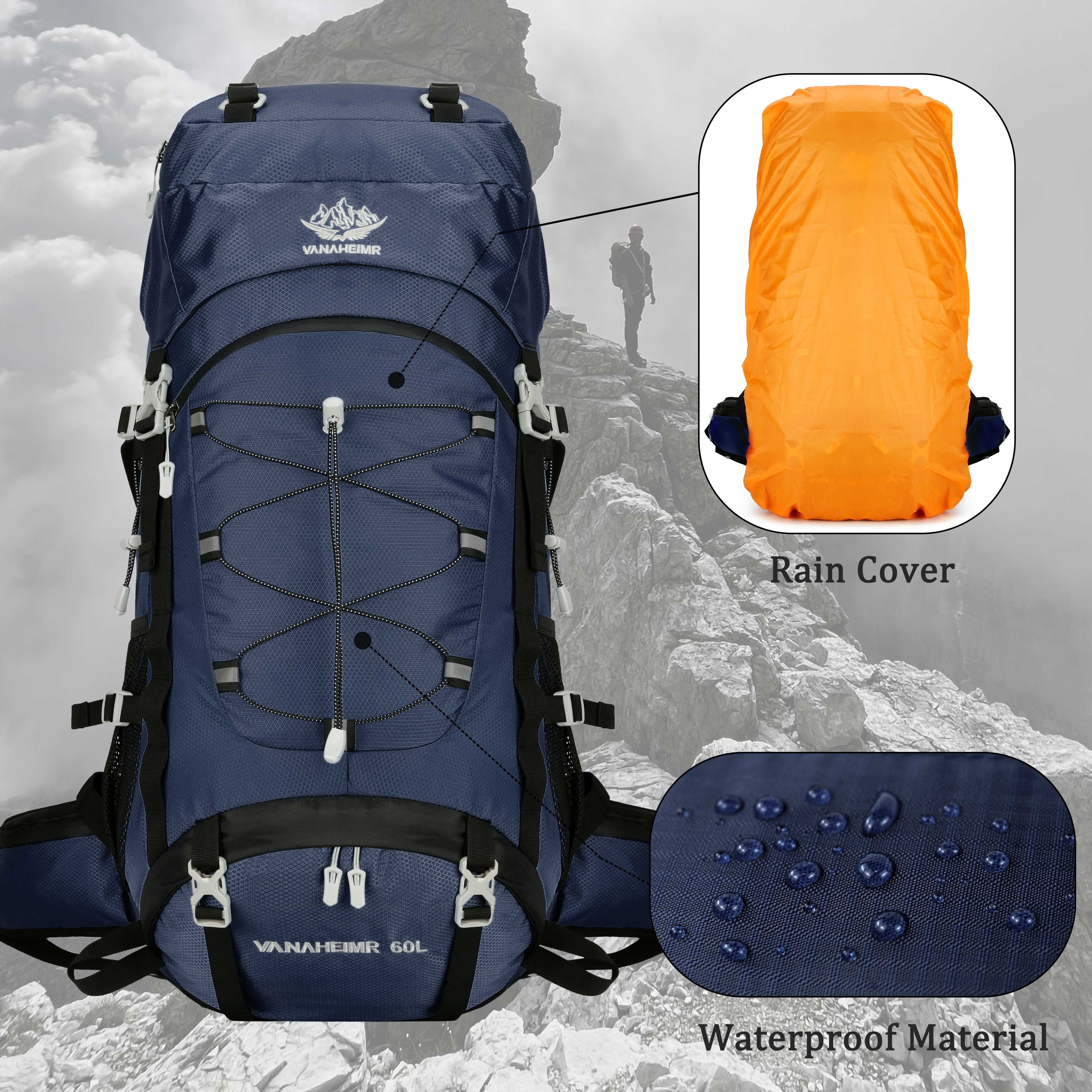 60L Travel Hiking Camping Backpack with Rain Cover, Backpack Water Resistant,Climbing Backpack for Men Women