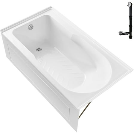 Streamline GA-308-18-CH 60 in. x 32 in. Acrylic Left-Hand Drain Alcove Bathtub in Glossy White With External Drain in Polished Chrome