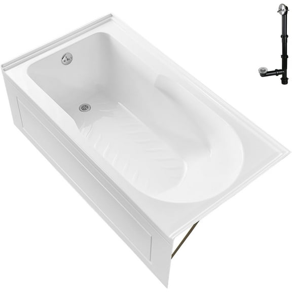Streamline GA-308-18-CH 60 in. x 32 in. Acrylic Left-Hand Drain Alcove Bathtub in Glossy White With External Drain in Polished Chrome