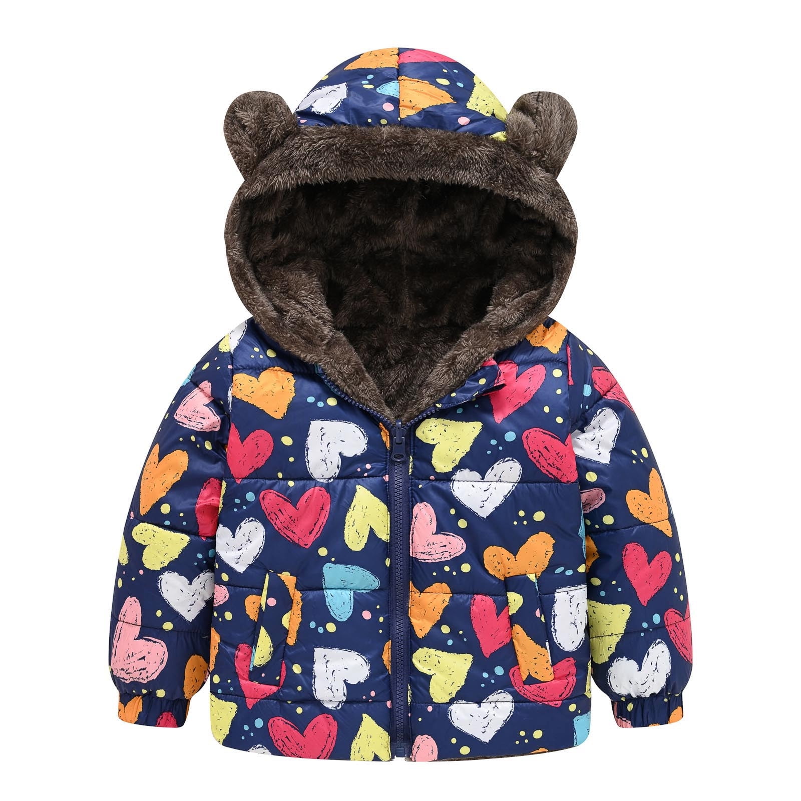 Toddler Girl Floral Print Fuzzy Fleece Reversible Hooded Coat
