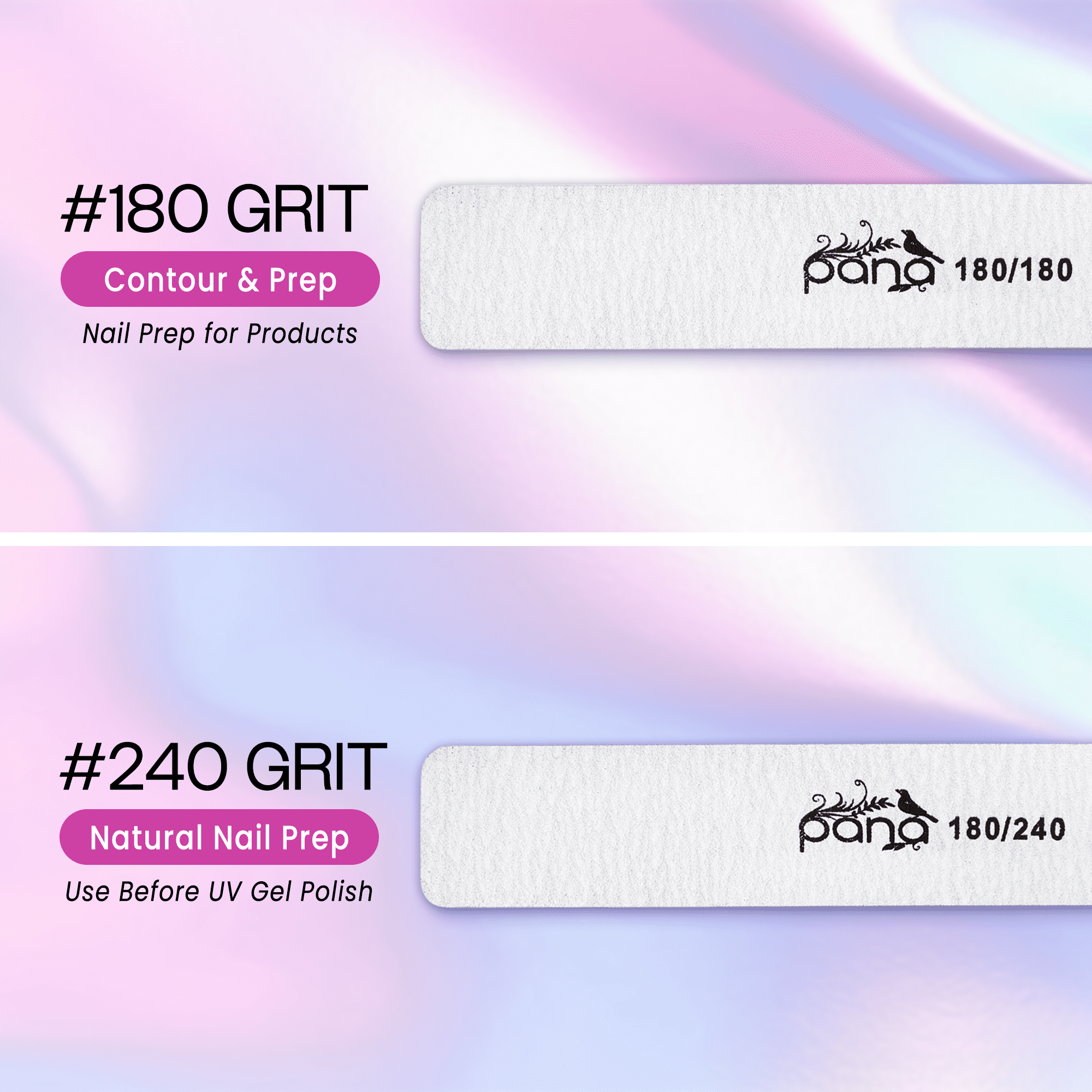50pcs - PANA Jumbo Double-Sided Emery Nail File for Manicure, Pedicure, Natural, and Acrylic Nails - Zebra (Grit 100/180)
