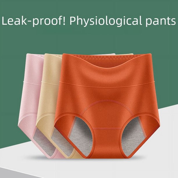 Ropa interior menstrual para mujer, pantalones fisiológicos de cintura alta de algodón antifugas para períodos menstruales prolongados
