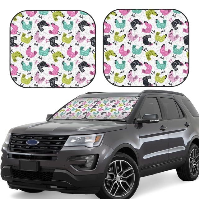 Vsdgher Funny Chicken Print Car Windshield Sun Shade, Reflective Sunshade Window Sunshade Sun Visor Protector Fit for Cars,Trucks,SUVs-Small