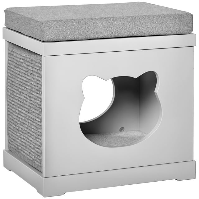 PawHut Lit pour Chat d'Intérieur avec Planches à Gratter, Maison pour Chat d'Intérieur, Gris
