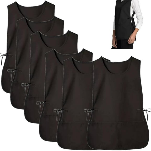 6 Pack Cobbler Apron for Women Men, Universal Adult Smock Aprons with 2 Pockets, Black Waterproof Cleaning Apron for Painting, Work, Hairstylist, Housekeeping, Kitchen, Unisex