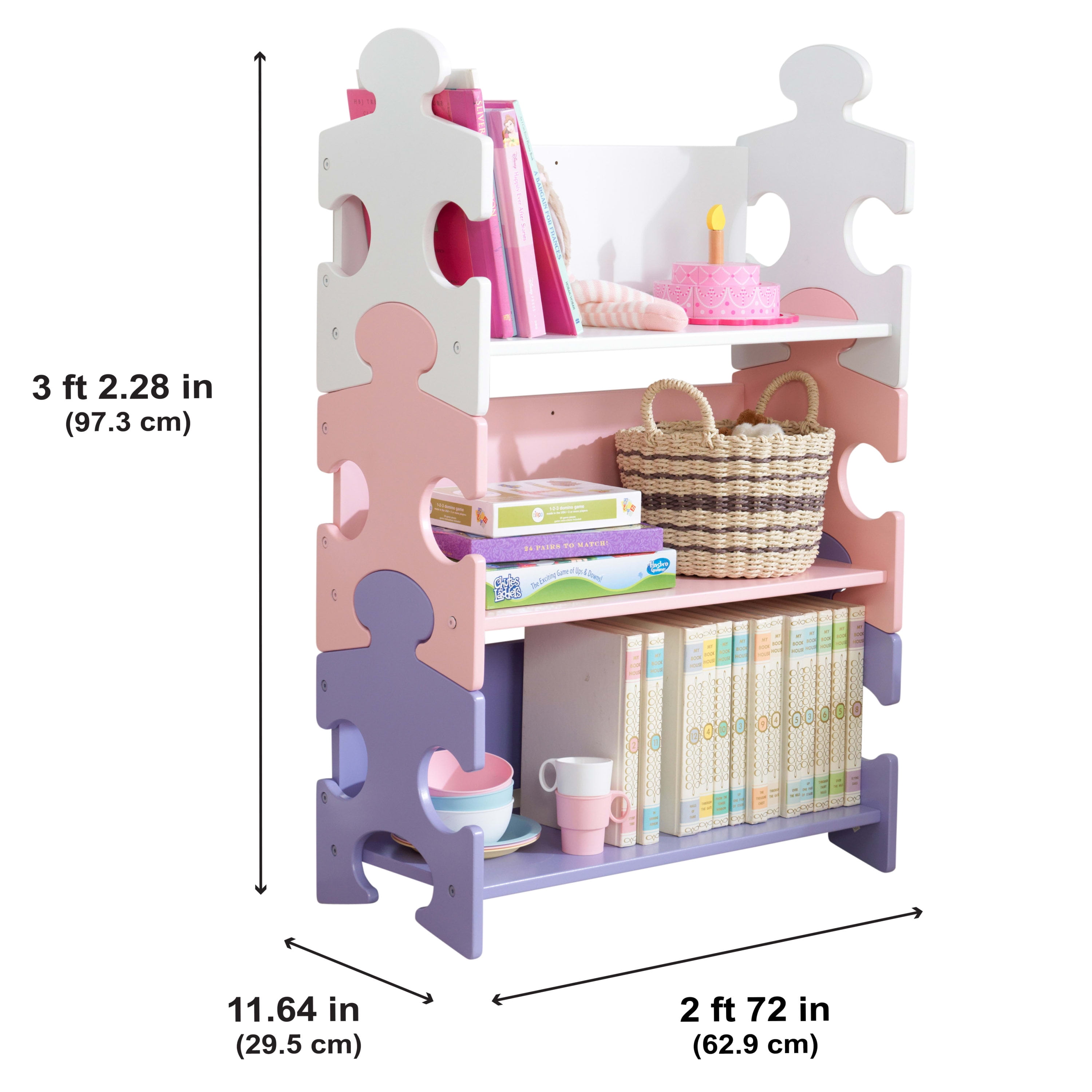 KidKraft Wooden Puzzle Bookcase with Three Shelves, Pastel
