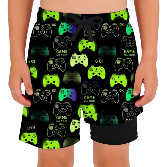 XAOFW Boys Swim Trunks With Compression Liner Cartoon Print Beach Shorts Relaxed Fit Swimming Shorts For Kids Swimming Training Stylish Bottoms
