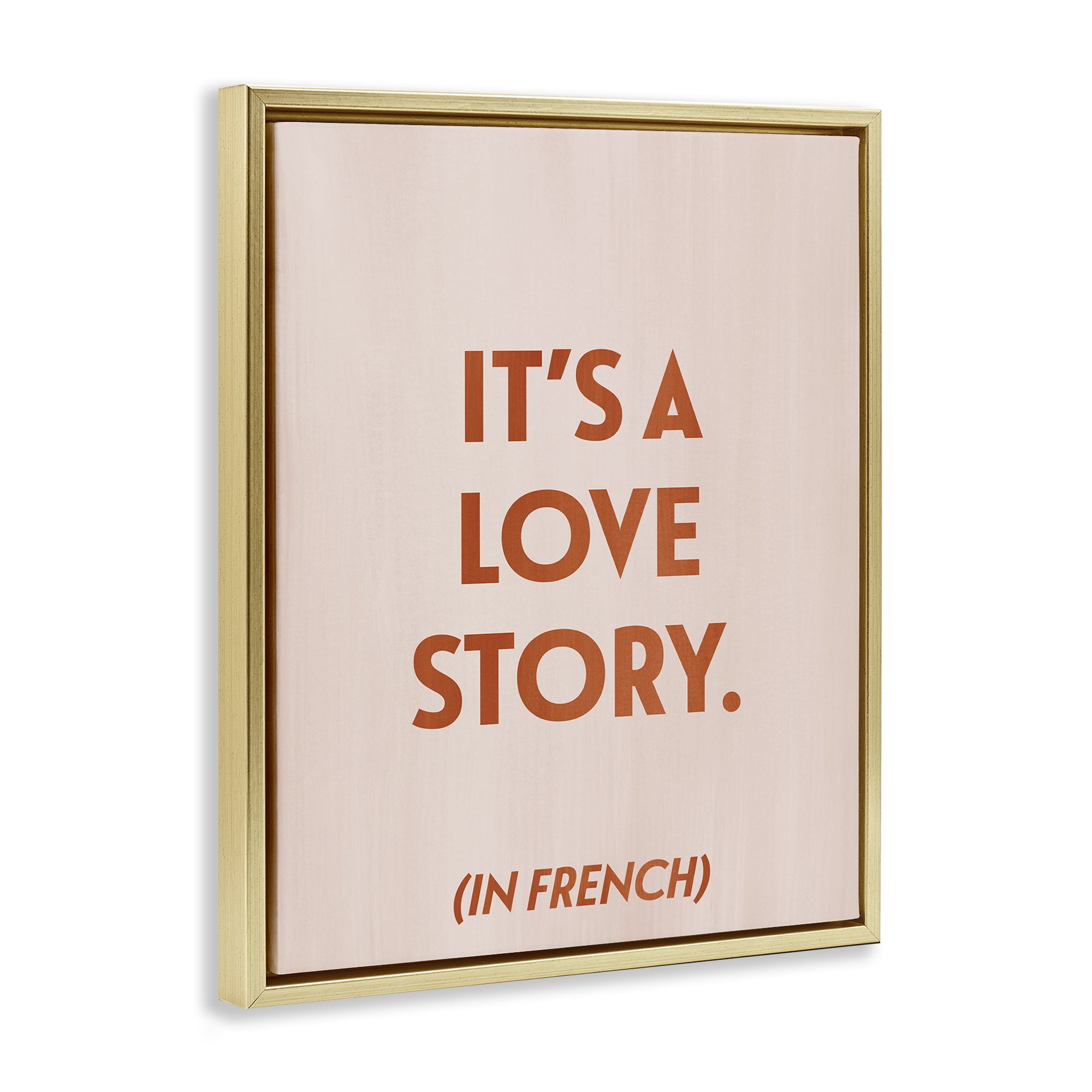 Stupell Industries Love Story In French Typography Painting Gold Floater Framed Art Print Wall Art, 25 x 31