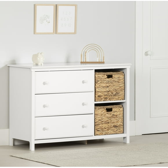 South Shore Cotton Candy 3-Drawer Dresser with Storage Baskets for Child, in Pure White