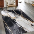 thumbnail image 3 of Rectangle Rug 3x5Ft Abstract Marble Texture Soft Indoor Throw Rugs Carpets for Living Dining Bedroom Kids Room Non-Slip Playroom Crawl Rug Floor Mats Modern Black White Gold Stone Art, 3 of 9