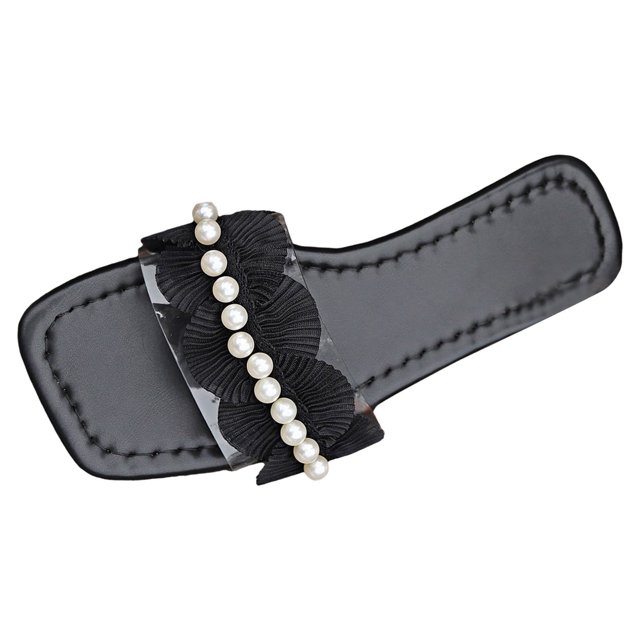 Bmisegm Women Sandals Fashion New Pattern Flower Pearl Decoration Flat Bottom Open Toe Breathable and Comfortable Summer Beach Shoes Womens Sandals Summer Black 6.5
