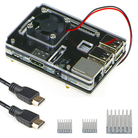 EEEKit 3in1 Kit for Raspberry Pi 3 Model B,Transparent 6-layer Case Box w/ Cooling Fan+Aluminum Heatsink+HDMI