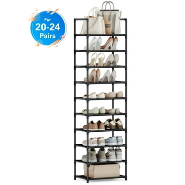 10-Tier Narrow Shoe Rack, Bug Hull Shoe Organizer with Non-Woven Shelves, Space-Saving Shoe Tower, Black