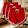 thumbnail image 2 of Wensltd Women 3 Pieces Curved Hem Shorts with White Trim Elastic Waist Drawstring Casual Workout Shorts Red, 2 of 7