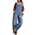 thumbnail image 2 of Womens Denim Overalls Loose Fit Leg Adjustable Strap Hip Hop Jean Jumpsuits Blue XL, 2 of 10
