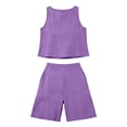 thumbnail image 5 of Costeam Womens 2 Piece Matching Outfit Sleeveless Crew Neck Cropped Top Elastic High Waist Bermuda Shorts with Side Pockets Lightweight Soft Breathable Relaxed Fit Summer Loungewear Set, 5 of 6