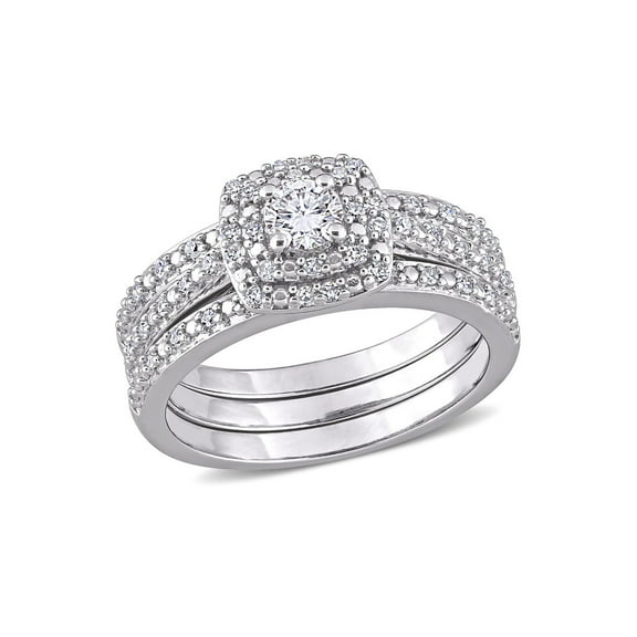 1/2 Carat (Ctw H-I, I2-I3) Diamond Engagement Wedding Ring Set in Sterling Silver for Women