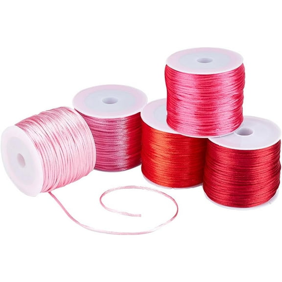 1Bag 5 rolls 5 colors Nylon Rattail Satin Cord Beading String for Chinese Knotting Jewelry Making Mixed Color 1mm 32.8 yards(30m)/roll 1 roll/color