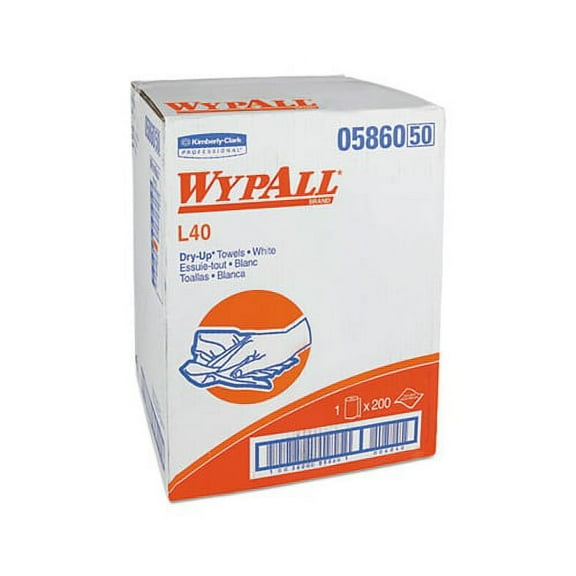 WypAll L40 Towels, Dry Up Towels, 19 1/2" x 42", White, 200 Towels/Roll -KCC05860
