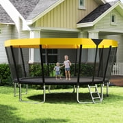 Gymax 15 FT Outdoor Trampoline w/Non-Slip Ladder Enclosure Net & Anti-Rust Coating Yellow & Black