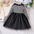 thumbnail image 6 of YWDJ Girls White Casual Dress 3-5Years Knit Stripe Long Sleeve Strapless Strappy Bow Patchwork Mesh Dress Black 3Y, 6 of 6