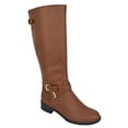 thumbnail image 2 of bio Cognac Light Brown Soda Women Knee High Buckled Riding Small Heel Flat Boots Side Zipper 10, 2 of 4