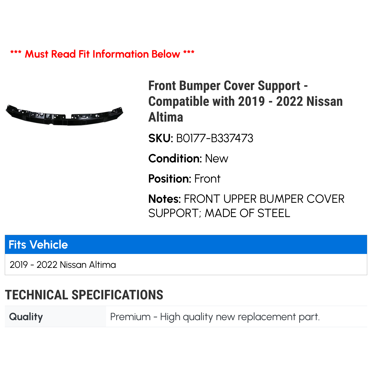 Front Bumper Absorber For Nissan Altima 2019-2022 – Direct Replacement 620906CA0A