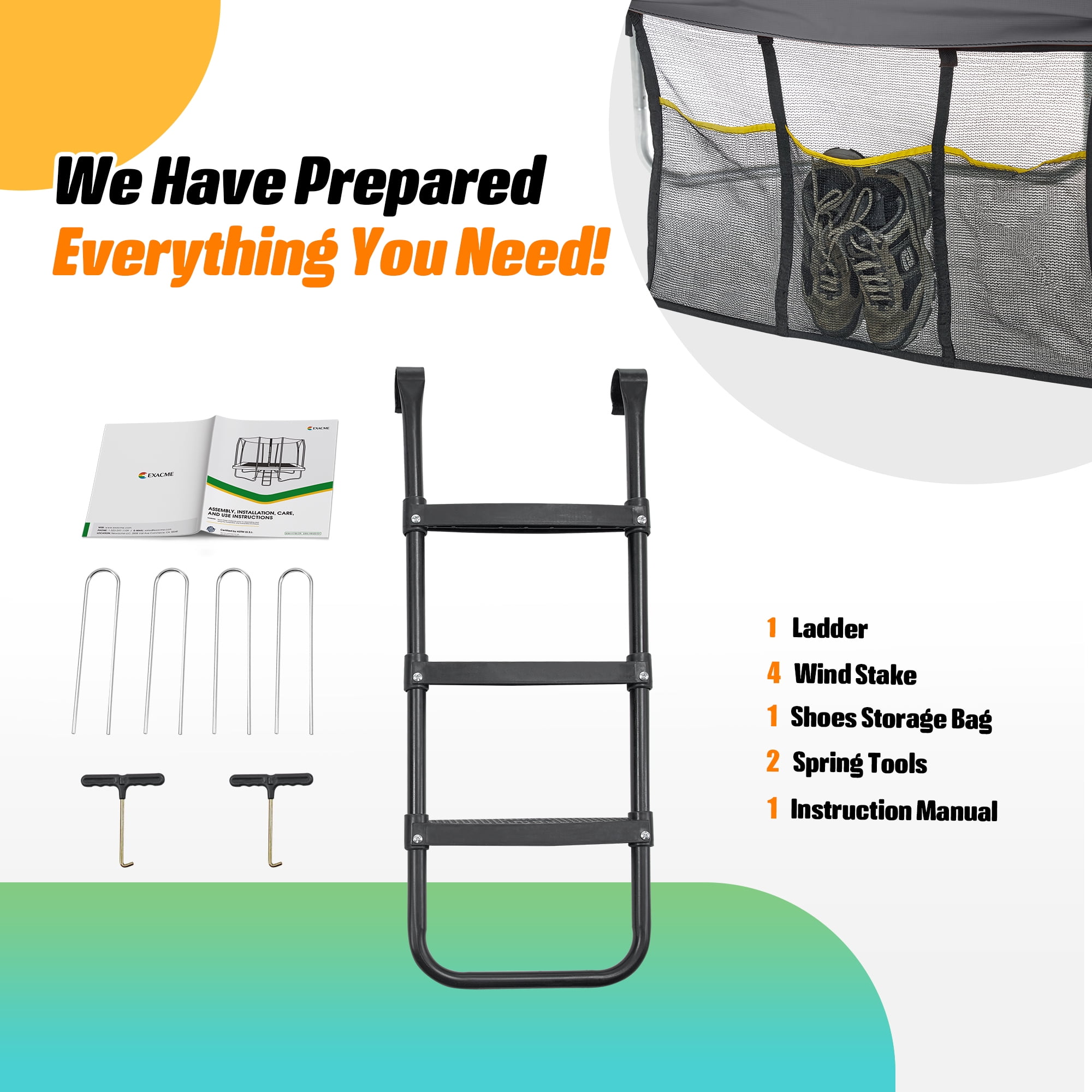 Exacme 8 x 12 FT Outdoor Rectangle Trampoline for Kids, 330lb Capacity Recreational Trampolione with 4 Wind Stakes, Storage Bag, Ladder(Gray)