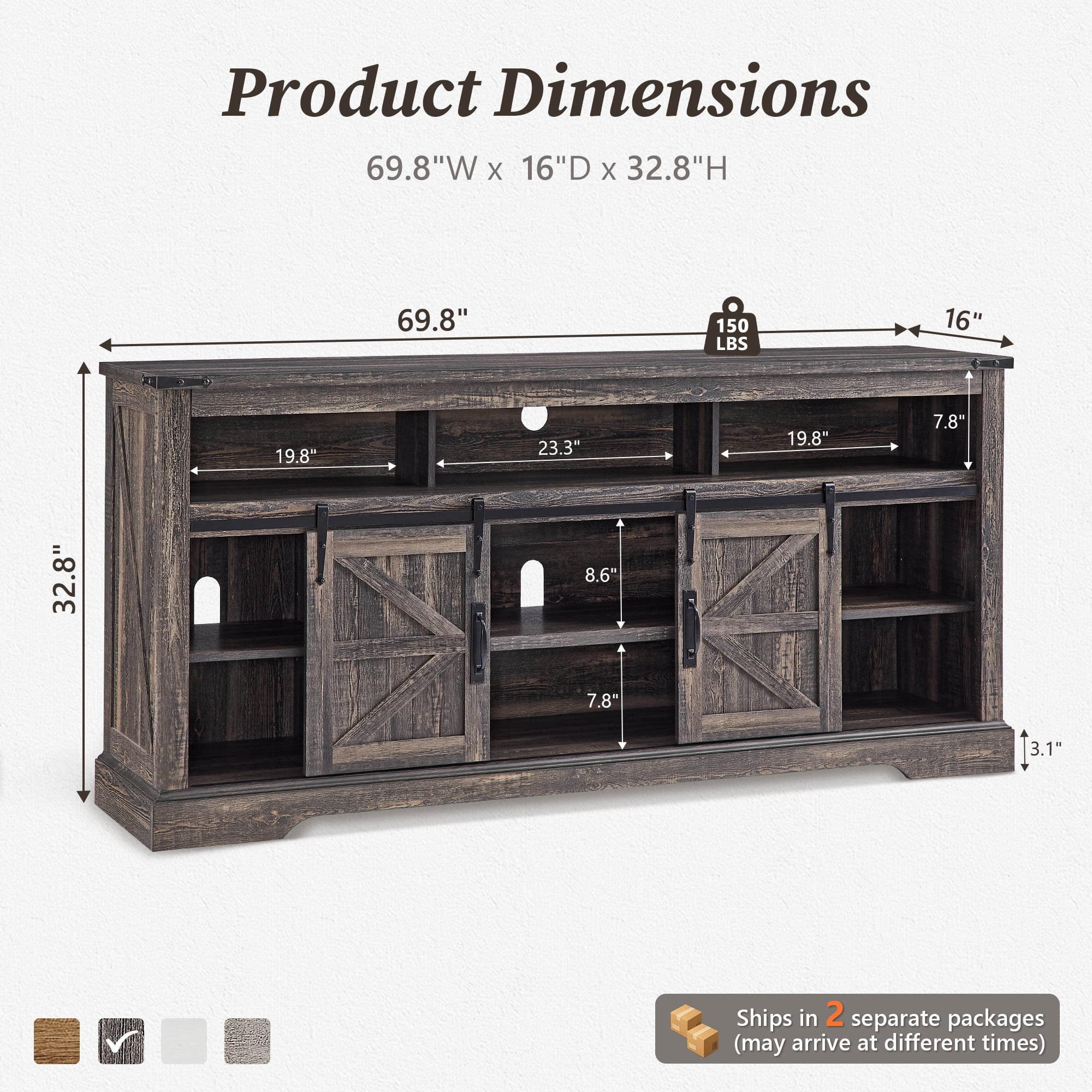KeyWhat Farmhouse TV Stand for TVs Up to 80", 9 Storage Compartments, Sliding Barn Doors