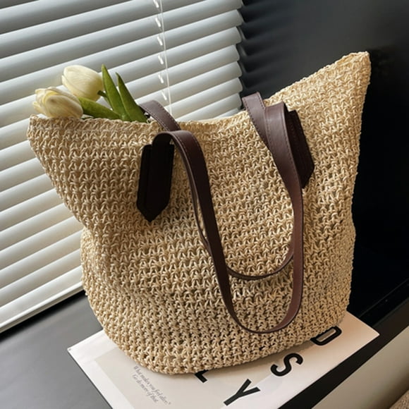 LNGOOR Fashion Rattan Women Shoulder Bags Wikcer Woven Female Handbags Large Capacity Summer Beach Straw Bags Bohemian Tote Purses