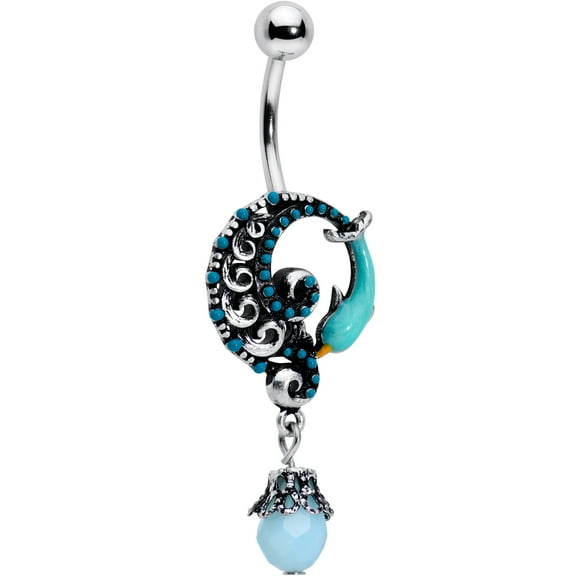 Body Candy Womens 14G 316L Surgical Steel Navel Ring Piercing Leaping Blue Dolphin Bauble Dangle Belly Button Ring