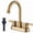 Brushed Gold-with Drain, variant on Bathroom Sink Faucet 3 Hole 2-Handle Centerset Vanity Mixer Taps W/ Drain