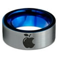 thumbnail image 2 of Tungsten Sweet Apple Bitten Band Ring 8mm Men Women Comfort Fit Blue Flat Cut Brushed Gray Polished, 2 of 4