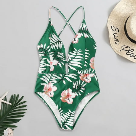 

Finelylove Womens High Waisted Swimsuits Padded Sport Bra Style High Waist Green S