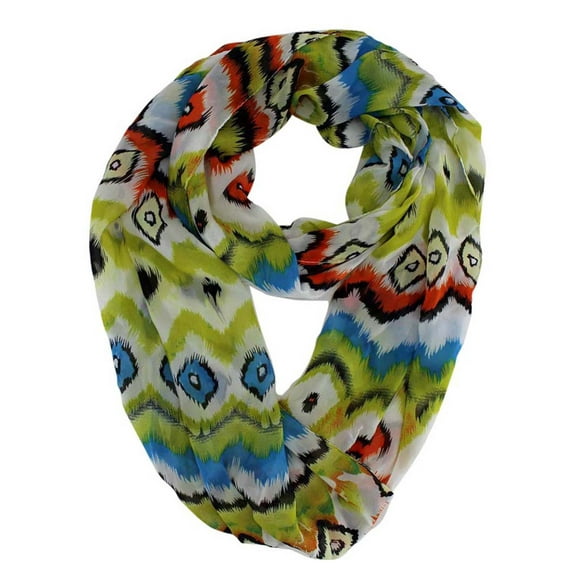 Tan Green Brown Abstract Print Infinity Scarf