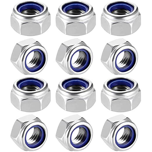 Tuercas hexagonales y mecánicas, tuercas de seguridad de nailon din985, tuercas autoblocantes de acero inoxidable (100 piezas M6) JM